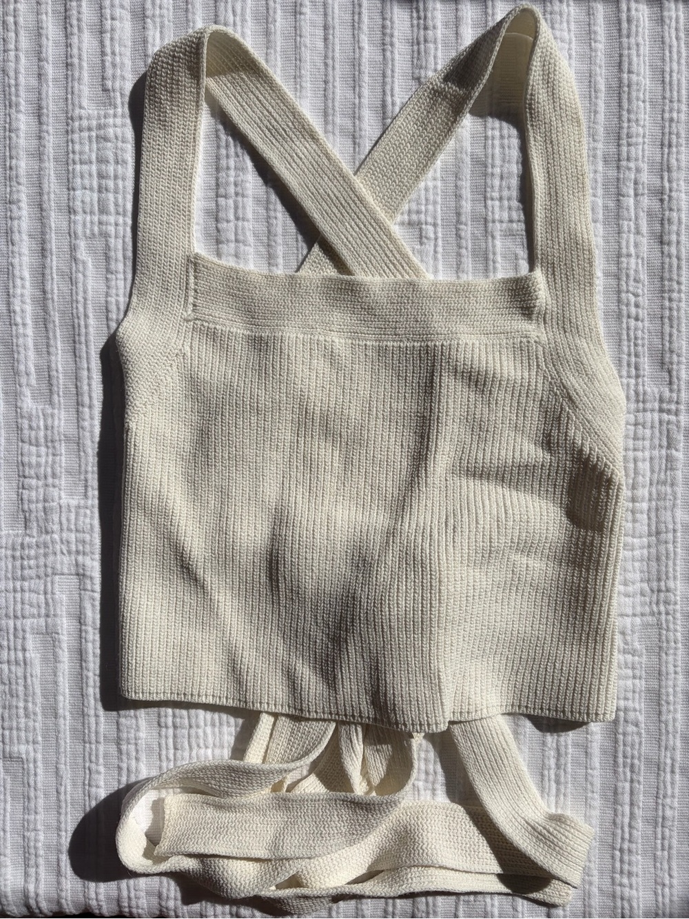 Aritzia Women's Cream Knit Crossback Tie Tank Top